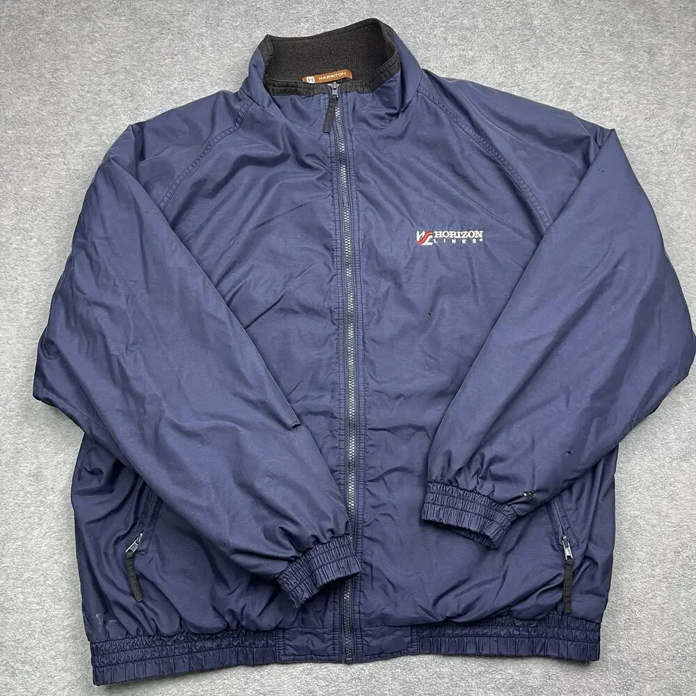 Harriton Full Zip Fleece Lined Windbreaker Jacket Navy Men’s XL Back Embroidered